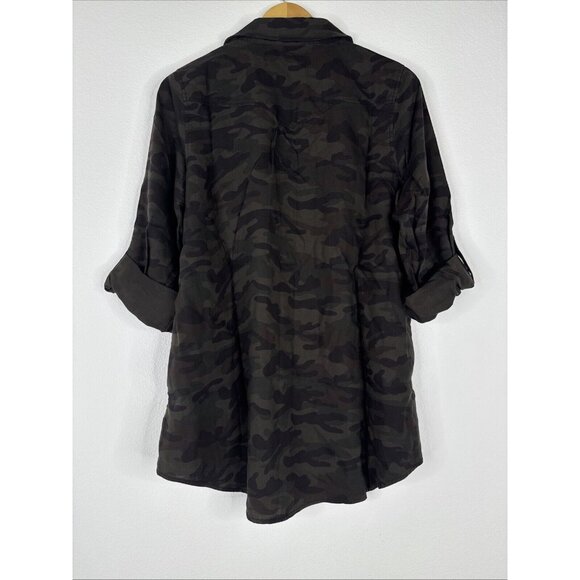 Side Stitch Button Front Tunic With Roll Tab Sleeve Camo Print Size S A381343 - Picture 7 of 13